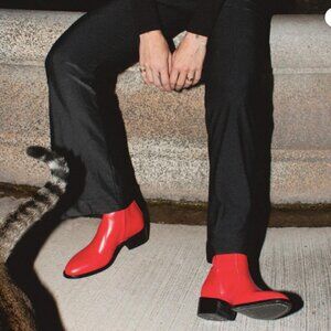NIB From The First red leather ankle boots, sz 39